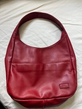 Burgundy Faux Leather Hobo Bag